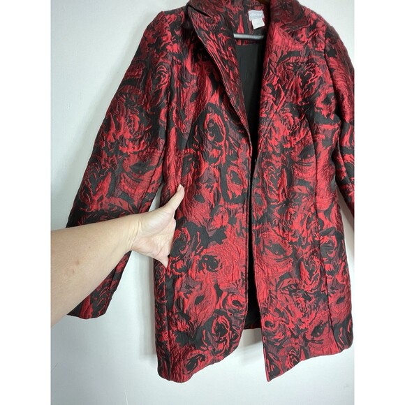 Chicos Tapestry Woven Rose Red Art Printed Blazer Jacket S 0 2/4 - Picture 3 of 8